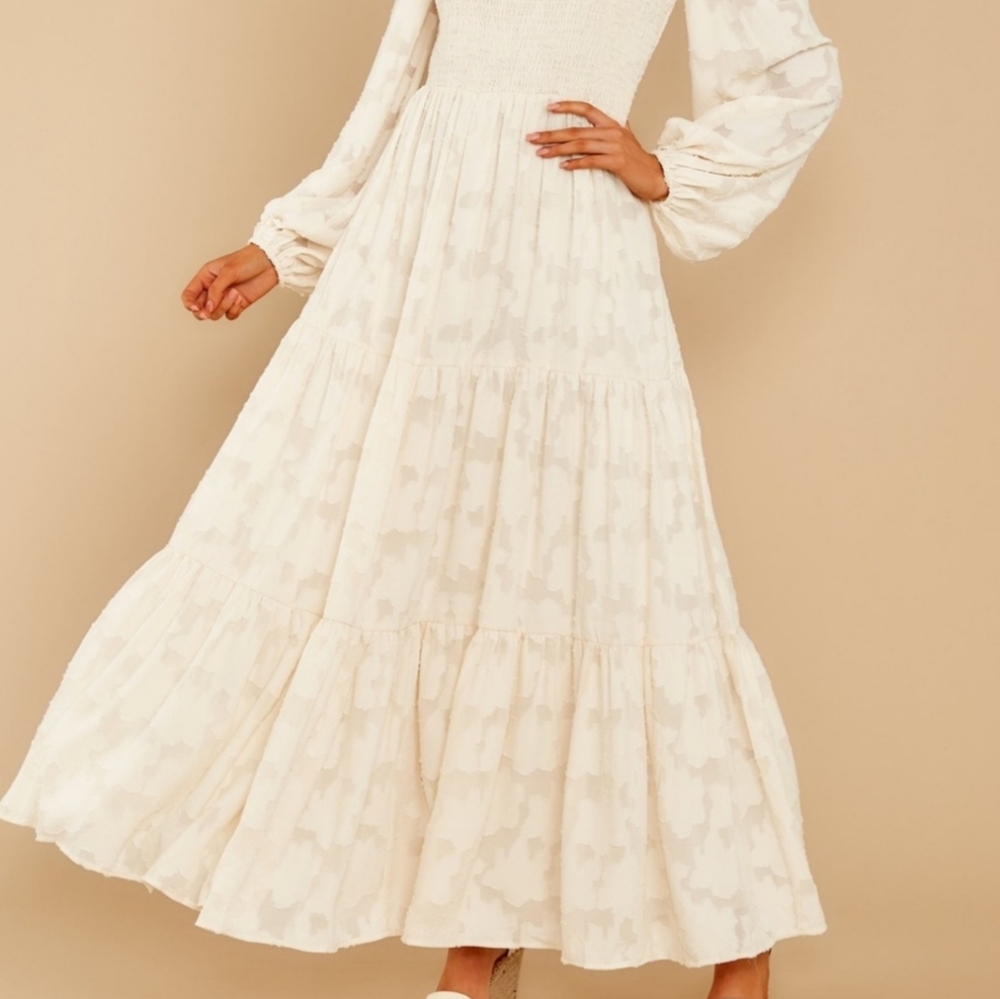 INA Smocked Lined Maxi Dress Women's Size Small‎ Cream Ivory Modest Cottagecore - Picture 2 of 14